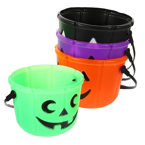 OKUMEYR 4 Stück Tragbarer Kürbiseimer Süßes Oder Saures Topf Party-bonbonglas Halloween-partybevorzugung Halloween-Goodie-Bag Halloween-Einkaufstasche Kürbis-süßigkeiten-Eimer Plastik von OKUMEYR