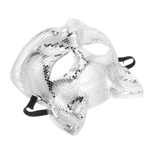 OKUMEYR Disco-Katze-Gesichtsmaske halloween masken fasching maske Halloween-Maske Masken für Fasching Porzellanmaske DJ-Maske Katzenmaske für Frauen Katzen-Maskerade-Maske Plastik Silver von OKUMEYR