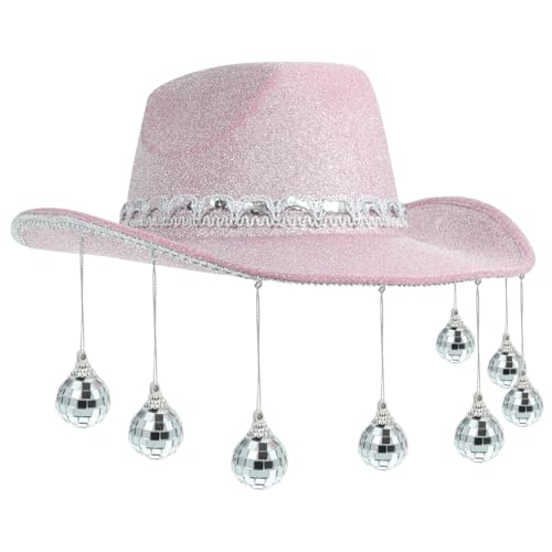 OKUMEYR Disco-cowboyhut Modischer Cowgirl-hut Hut Für Cosplay Dekoratives Kostüm Cowgirl-outfit-accessoire Hut Frauen Disco-kugel-cowgirl-hut Mit Fransen Kostümzubehör Hüte Rosa Plastik von OKUMEYR