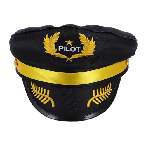 OKUMEYR Pilotenleistungshut Pilotenhutdekoration Pilotenmütze Lustiger Hut Cosplay-hut Bühnenleistungsobergrenze Darstellende Stütze Bühnenaufführungshut Piloten-flugmütze Polyester Black von OKUMEYR