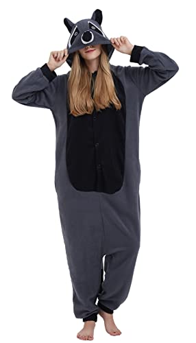 Magicmode Unisex Pyjamas Jumpsuit Tierkostüm Grauer Waschbär Onesie Damen Herren Karneval Nachtwäsche von Magicmode