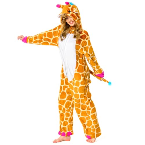 OLAOLA Erwachsene Onesie Tier Halloween Kostüm Unisex Onesies Plüsch Cosplay Pyjama Einteiler Nachtwäsche Giraffe von OLAOLA