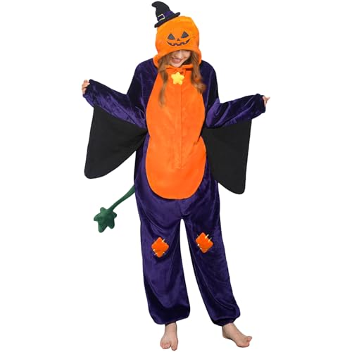 OLAOLA Halloween-Kostüm, Unisex, Erwachsene, Skelett-Kürbis-Einteiler, Plüsch, Einteiler, Pyjama, Halloween, Cosplay, Motto-Party, Kürbis, Large von OLAOLA