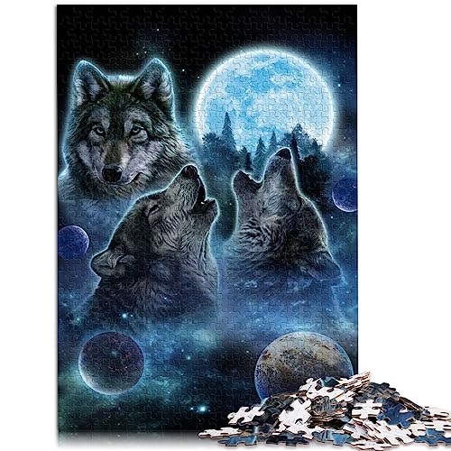 OLIKED Puzzle für Erwachsene, 1000 Teile, 26 x 38 cm, 3 Wölfe und Vollmond, Karton, Scenic, Vibrant, für Kinder ab 12 Jahren von OLIKED