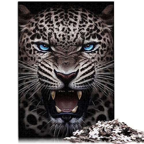 Holzpuzzles mit wütendem Jaguar Gesicht, 1000 Puzzles für Erwachsene, für Erwachsene, Kinder ab 12 Jahren, schwierig und herausfordernd, 75 x 50 cm. von OLIKED