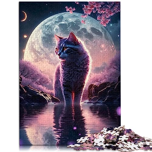 Märchenhaftes Mondschein Katze Puzzle für Erwachsene. Karton Puzzle, Puzzle für Erwachsene, 1000 Teile, Puzzle für Sommerliebhaber, 10,27 x 20,47 Zoll/26 x 38 cm. von OLIKED