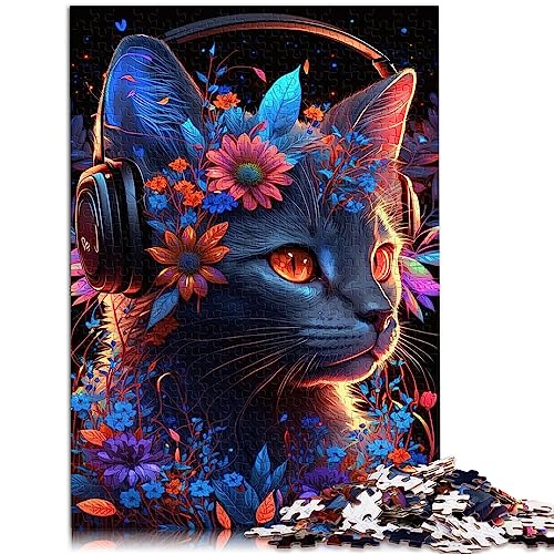 Neon Puzzle mit Katze und Blume, 1000 Teile, Holzpuzzle für Erwachsene, Kinder ab 12 Jahren als Geschenk für die ganze Familie und 29,5 x 19,7 Zoll/75 x 50 cm. von OLIKED