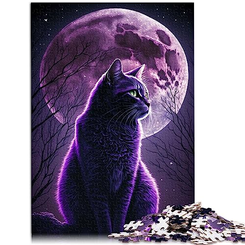 Puzzle Geschenk Lila Katze und der Mond Puzzle für Erwachsene und Kinder1000 Teile Holzpuzzle Heimdekoration Puzzlespielzeug29,5" x 19,7"/75 * 50cm. von OLIKED