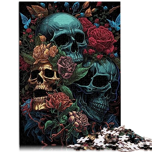 Puzzle für Kinder, Totenkopf und Rosen, Totenkopf Rose für Erwachsene, 1000 Teile, Puzzle aus Pappe, Heimdekoration, Puzzle 10,27 x 20,47 Zoll/26 x 38 cm. von OLIKED