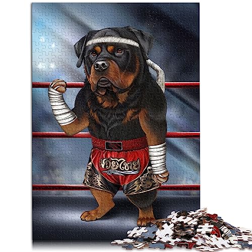 Rottweiler Hund Thaiboxen 1000 Teile Puzzles für Erwachsene, Geschenke, Holzpuzzle für Erwachsene, Kinder ab 12 Jahren, Stressabbau, 29,5 x 19,7 Zoll/75 x 50 cm. von OLIKED