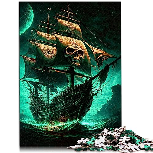 Totenkopf Piratenschiff, Holzpuzzle, 1000 Teile, Puzzle für Erwachsene, Geschenke für Erwachsene, Kinder ab 12 Jahren, Familienpuzzlespiel, 29,5 x 19,7 Zoll/75 x 50 cm. von OLIKED