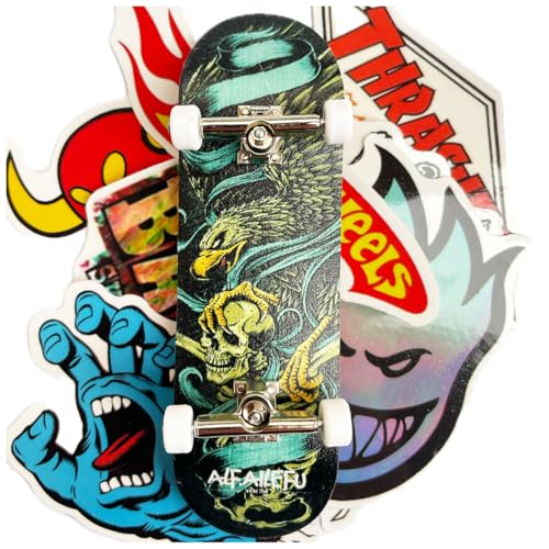 OLLIE TRICK Finger Skate Profi Holz Finger Skateboard mit Zubehör in Geschenkbox und 20 Stickern (Skull & Hawk) von OLLIE TRICK