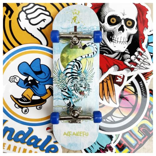 OLLIE TRICK Fingerskate aus Holz, professionelles Fingerboard mit Zubehör in Geschenkbox und 20 Stickern (Tiger Wings) von OLLIE TRICK