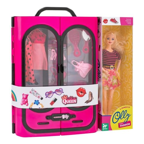 OLLY Modischer Puppenschrank inklusive – viel Zubehör und modische Kleidung – 2 Spiegel – Türen zum Öffnen – Globo Toys 41500 von OLLY