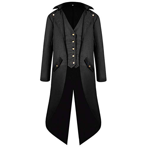 OMEWEE Herren Gothic Steampunk Frack Mantel Männer Mittelalter Viktorianischen Vintage Jacke Uniform Lange Smoking für Karneval Fasching Halloween Kostüm Schwarz L von OMEWEE