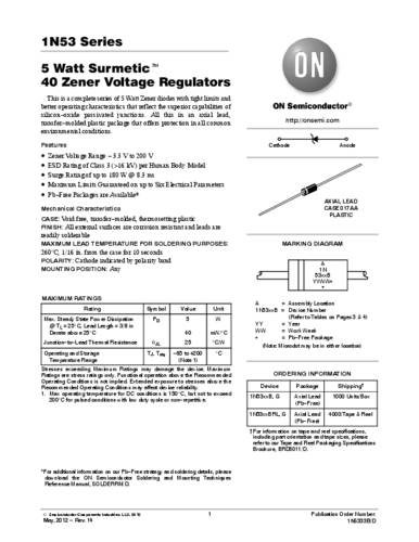 ON Semiconductor Z-Diode 1N5341BRLG Gehäuseart (Halbleiter) Axial Zener-Spannung 6.2V Leistung (max von ON Semiconductor