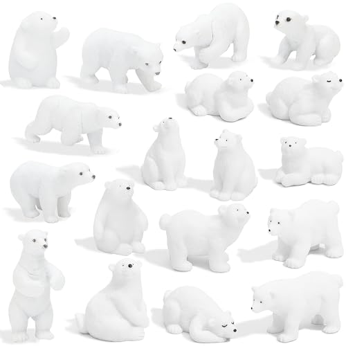 ONEST 18 Stück Mini Arktische Tiere Spielzeug Set Eisbär Figuren Kunststoff Arktis Tier Spielzeug Kleiner Weißbär Eistier Figuren Set für Kinder Geburtstagsgeschenk von ONEST