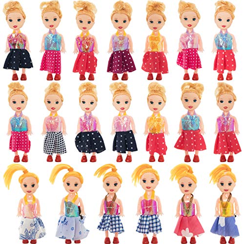 ONEST 20 Sets 10,2 cm Mädchenpuppen-Set beinhaltet 8 Stück Mini-Mädchen-Puppen, handgefertigte Puppenkleidung, Puppenkleider, Party-Puppenkleid, Modepuppen-Schuhe von ONEST