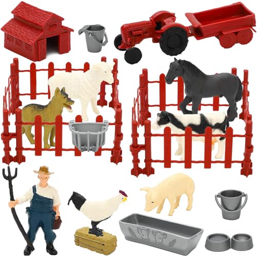 ONEST 25 Stück Mini Bauernhof-Tierfiguren, Spielset, handbemalt, winzige Bauernhoftiere, realistische, detaillierte Kunststoff-Welpenfiguren, Spielzeug für Kinder und Erwachsene von ONEST