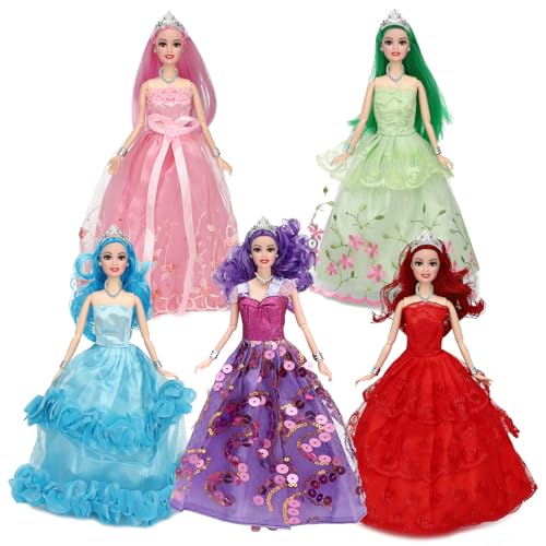 ONEST 5 Sets 11,5 Zoll Prinzessin Mädchen Puppen enthalten 5 Stück Mädchen Prinzessin Puppen, 5 Stück handgefertigte Puppenkleidung, 5 Paar Puppenschuhe von ONEST