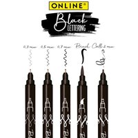 ONLINE 19114 Black Lettering Set - Fineliner und Brushpen 5er Set im Kartonetui von ONLINE