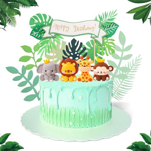 Tortendeko Dschungel, 12 Stück Waldtiere Kuchendeko Safari Cake Topper, Tiere Tortendeko Zoo Kuchen Deko für Junge Mädchen Kindergeburtstag Partyzubehör von ONRAGT