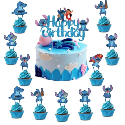 Tortendeko Geburtstag Cartoon, 25 Stück Kuchendeko Kindergeburtstag, Kuchen Deko Karikatur Cupcake Topper Torten Deko für Mädchen Junge Themenparty Geburtstagsparty Zubehör (Blau) von ONRAGT