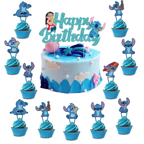 Tortendeko Geburtstag Cartoon, 25 Stück Kuchendeko Kindergeburtstag, Kuchen Deko Karikatur Cupcake Topper Torten Deko für Mädchen Junge Themenparty Geburtstagsparty Zubehör (Grün) von ONRAGT