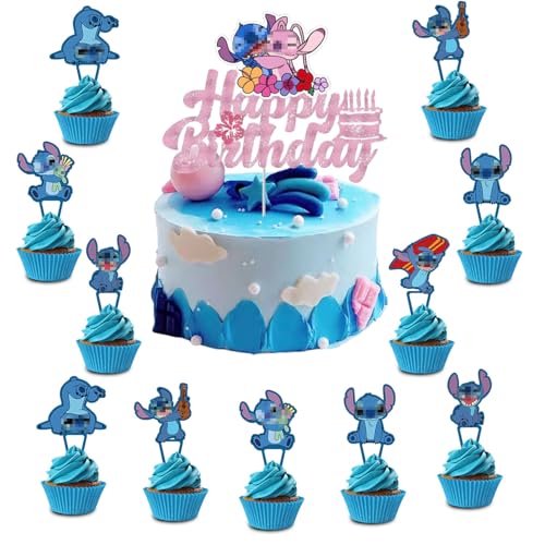 Tortendeko Geburtstag Cartoon, 25 Stück Kuchendeko Kindergeburtstag, Kuchen Deko Karikatur Cupcake Topper Torten Deko für Mädchen Junge Themenparty Geburtstagsparty Zubehör (Rosa) von ONRAGT