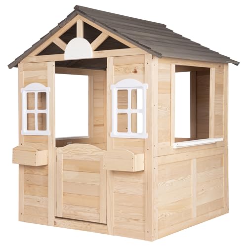 ONVAYA® Kinderspielhaus aus Holz ǀ mit Tür und Fenster ǀ Spielhaus aus Echtholz ǀ für DIY-Streichprojekte ǀ einfacher Aufbau ǀ Gartenhaus für Kinder von ONVAYA