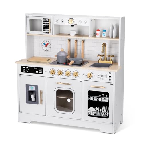 OOOK Kids Play Kitchen Set, Küchenset für Kinder mit vielen Spielfunktionen, Spüle, Backofen, Herd, Geschirrspüler, Kaffeemaschine, Eismaschine und Mikrowelle, Spielküchen-Sets für Kinder im Alter von von OOOK