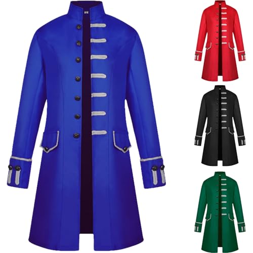 OPAEHJF Herren Steampunk Frack Mantel ，Vintage Viktorianischen Gothic Frack Renaissance Retro Uniform Mittelalter Jacke Halloween Cosplay Kostüm. (Blau, L) von OPAEHJF