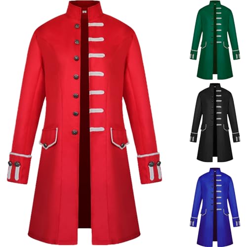 OPAEHJF Herren Steampunk Frack Mantel ，Vintage Viktorianischen Gothic Frack Renaissance Retro Uniform Mittelalter Jacke Halloween Cosplay Kostüm. (Rot, L) von OPAEHJF