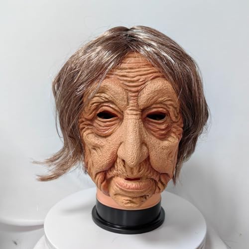 OPAHUTER Halloween Mask, Realistic Scary Halloween, Horror Latex Mask, Halloween Gruselige Hexenmaske mit Haaren, Smiling Demons Mask, Old Women Mask for Adults Kostüm Halloween Party von OPAHUTER