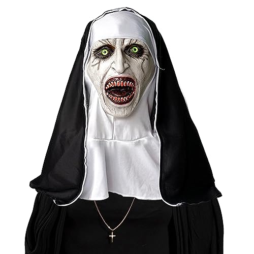 OPAHUTER Halloween Nonne Horror Maske mit Kopftuch, Gruselige Nonne Latexmaske, Cosplay Scary Latex Maske, Horror Gruselig Vollkopf Latex Masken, Nonne Maske für Halloween Karneval Party von OPAHUTER