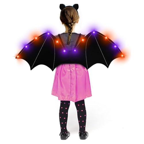 OPAHUTER Leuchtende Fledermausflügel, 60CM Fledermausflügel für Kinder, Bat Costume Kids Halloween, Bat Halloween Kostüm Fledermausflügel, Schwarze Fledermausflügel für Halloween Cosplay Party von OPAHUTER