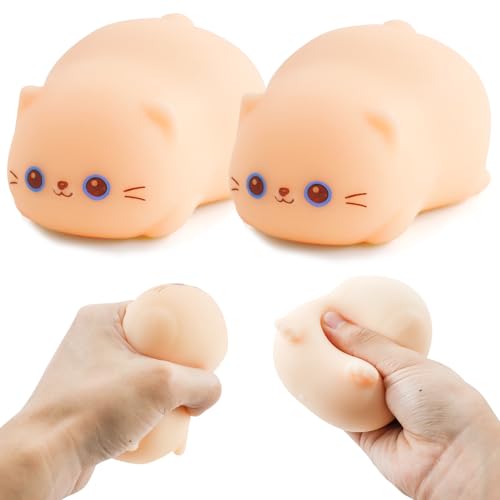 2 Stück Squishy Katze Squeeze Spielzeug, Katze Stress Spielzeug, Kawaii Flauschige Sensorische Spielzeug, Anti Stress Spielzeug, zum Konzentrieren, Angst Relief von OPEIXSAYKOC