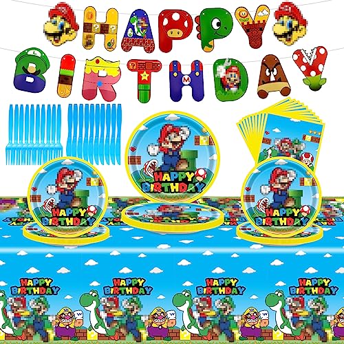 Cartoon Bros Dekoration Geburtstag,52 Stück Cartoon Bros Partygeschirr Set mit Happy Birthday Banner,Teller,Tischtuch,Servietten Für Kindergeburtstage von OPEIXSAYKOC