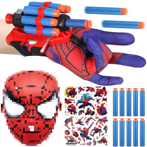 OPEIXSAYKOC Spider Launcher, Spider Handschuhe, Spider Launcher Handschuhe,Handgelenk Spielzeug Set mit Maske und Tattoo Kinder, Launcher Spielzeug, Handgelenk Spielzeug Set, Cosplay Glove Launcher von OPEIXSAYKOC