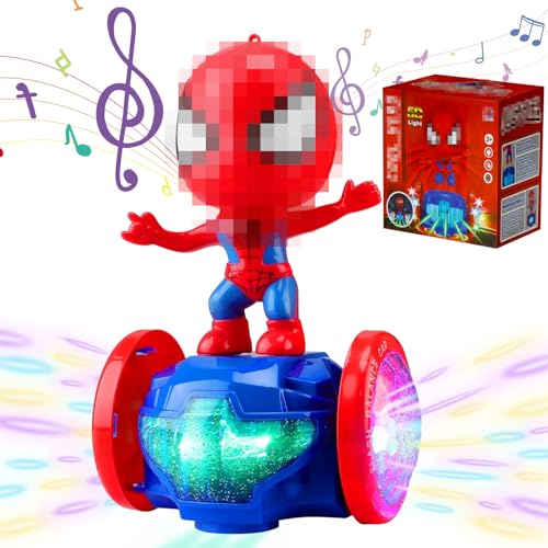 OPEIXSAYKOC Spider Man Stunt Spielzeugauto, Spider Spielzeug Auto, Kinder Spiderman Spielzeug, 360-Grad-Drehung mit Lichtern und Musik, Geeignet Spielzeug für Kinder im Alter von 3–8 Jahren von OPEIXSAYKOC