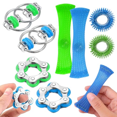 8 Stück Fidget Spielzeug Set, Anti Stress Spielzeug, Akupressur Ring, Schlüssel-Flip-Ketten, Rollenketten, Finger Spielzeug Anti Stress für Erwachsene und Kinder von OPEIXSAYKOC