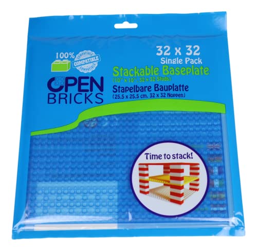 OPEN BRICKS Bauplatte, 32x32 (25,5 x 25,5 cm), Transparent Blau/Transparent Blue, 1 Stück, Kompatibel mit Allen führenden Marken, Beidseitig bebaubar, OB-P32TB1 von OPEN BRICKS