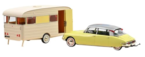 - Miniaturauto kompatibel mit Citroën DS 19 1960 Jonquille Yellow + Caravan Digue Panoramic Maßstab 1:18 Norev – 181762 von OPO 10