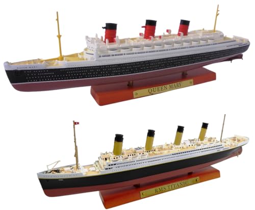 OPO 10 - Set mit 2 Miniaturnachbildungen der berühmten Transatlantikdampfer Titanic + RMS Queen Mary im Maßstab 1/1250, d. h. 21 und 25 cm – PA3 von OPO 10