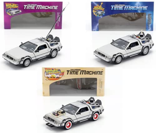 OPO 10 - Welly - Lot von 3 Delorean-Autos aus Back to The Future-Filmen - Maßstab 1:24 (Ref: L3) von OPO 10