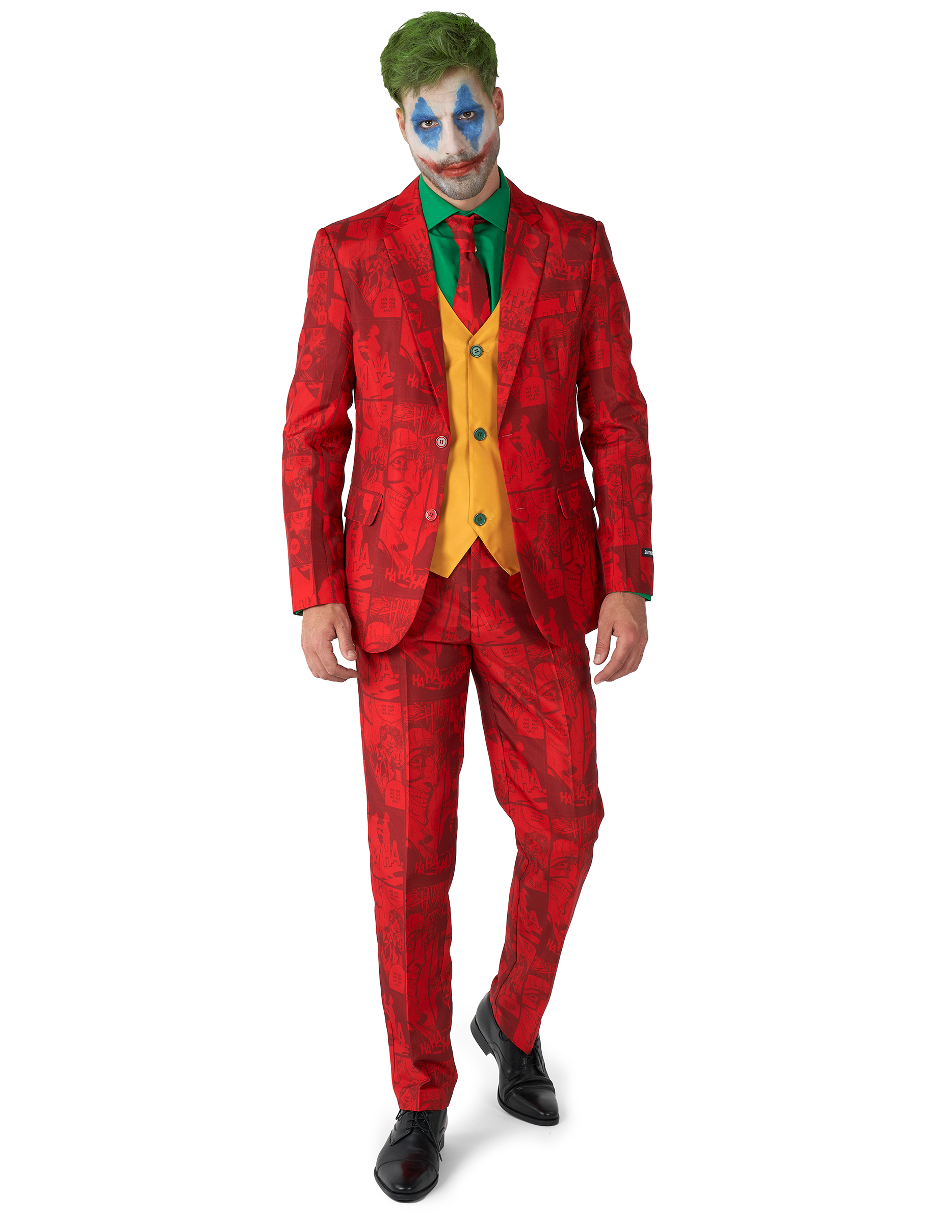 Elegantes Joker-Kostüm von Suitmeister für Erwachsene rot-grün-gelb von OPPO MERCHANDISE GROUP