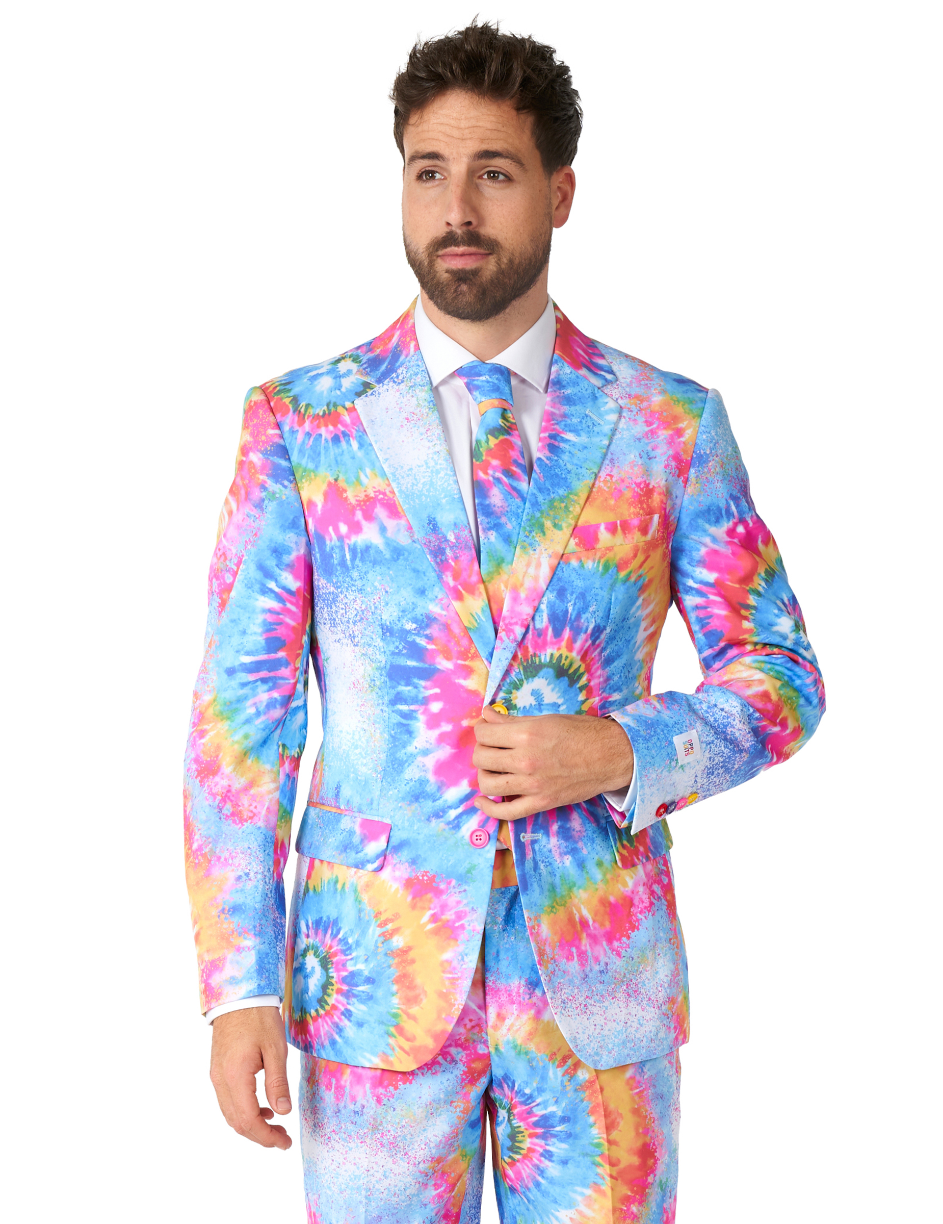 Opposuits Mr. Tie-Dye Hippiekostüm für Erwachsene blau-gelb-rosa von OPPO MERCHANDISE GROUP