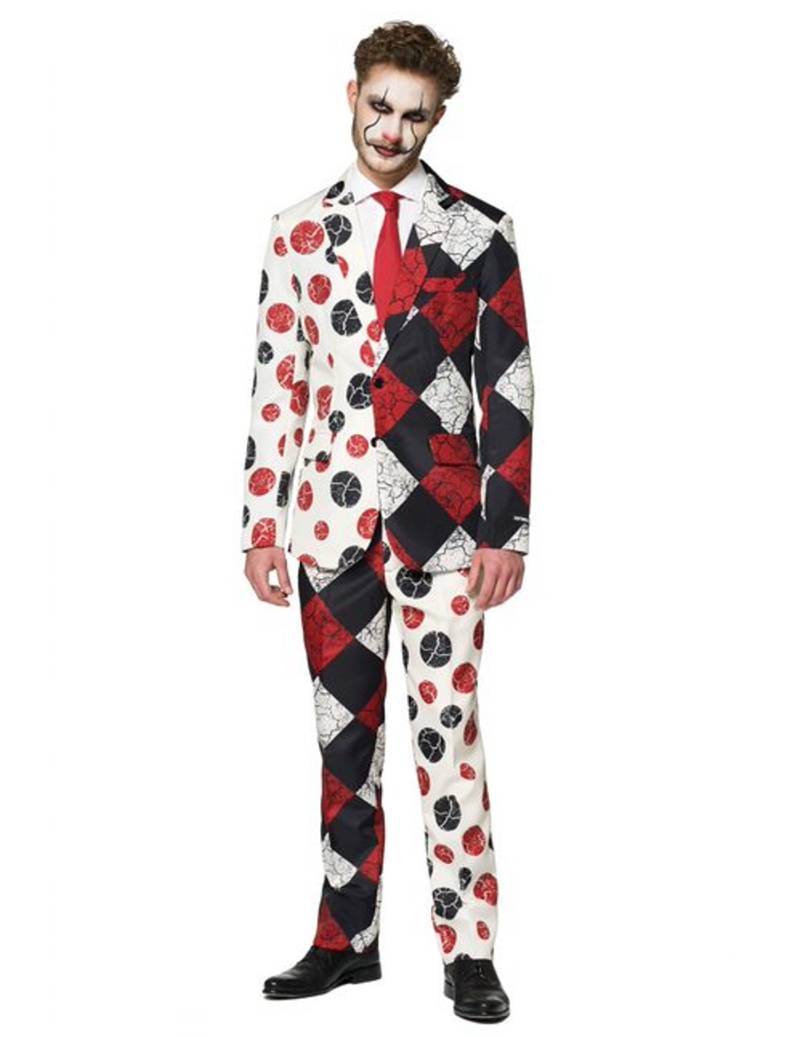 Vintage Horrorclown-Kostüm für Herren Suitmeister schwarz-weiß-rot von OPPO MERCHANDISE GROUP