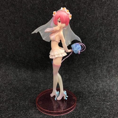 2024 Neue limitierte Auflage japanische Anime-Kollektion Actionfigur Re:Life In A Different World From Zero Wedding Dress Rem Ram Pretty Girls Model Standing Adult Toy Desktop Statue Birthday Gifts von OPQRSTUVW