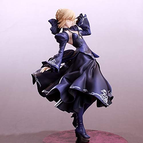 Anime-Actionfiguren, Modellstatue, gelbes Haar, gelbe Augen, Kopf mit Schleife, trägt ein schwarzes Luxuskleid und hält eine scharfe Klinge, Schlafzimmer-Ornament, Auto-Ornament, Höhe 24 cm, Gewicht von OPQRSTUVW